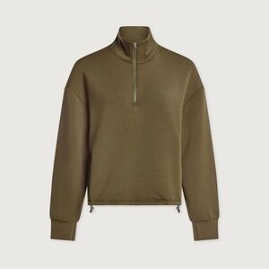 Varley Sian Dark Olive Green Cropped Half-Zip Pullover Sweatshirt